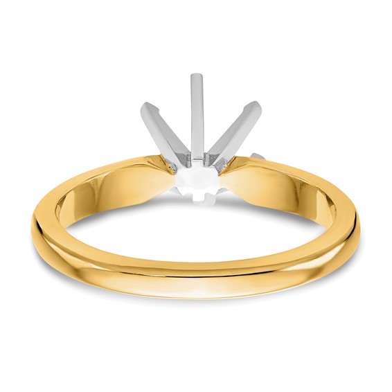 14k Two-Tone 1/8 carat Medium-Weight Knife Edge/Half-Round 6-Prong Round Solitaire Ring Mounting