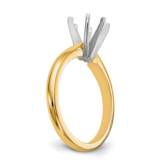 14k Two-Tone 1/8 carat Medium-Weight Knife Edge/Half-Round 6-Prong Round Solitaire Ring Mounting