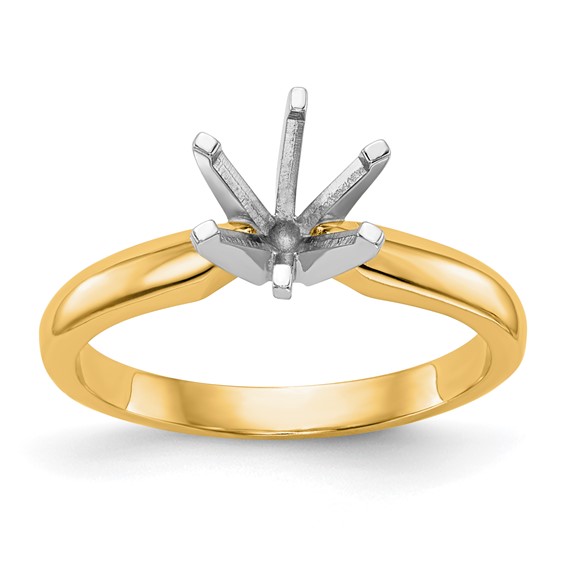 14k Two-Tone 1/8 carat Medium-Weight Knife Edge/Half-Round 6-Prong Round Solitaire Ring Mounting