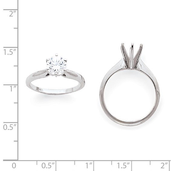 14k White Gold 3/4ct. Light-Wt Airline Half-Rnd 6Prong Ring Mounting