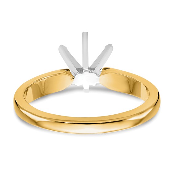 14k Two-Tone 1.5 carat Medium-Weight High Shoulder Airline Half-Round 6-Prong Round Solitaire Ring Mounting