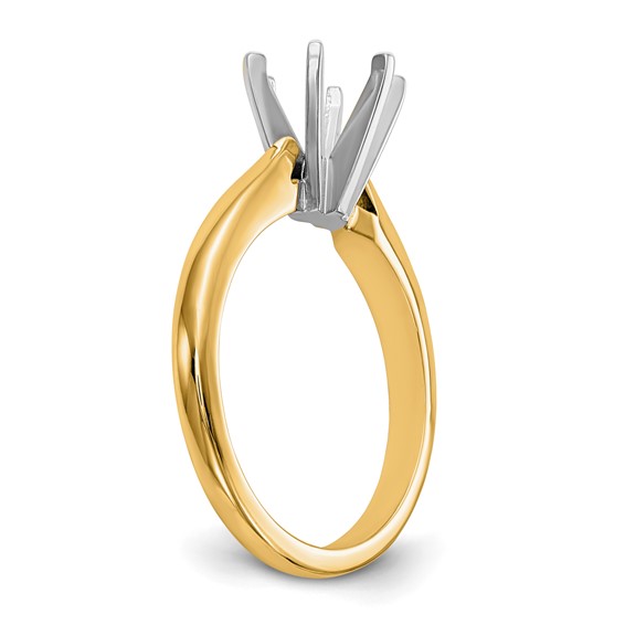14k Two-Tone 1.5 carat Medium-Weight High Shoulder Airline Half-Round 6-Prong Round Solitaire Ring Mounting