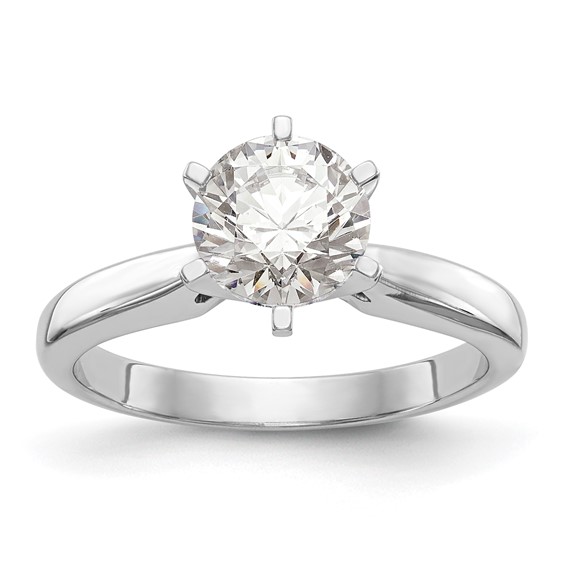 14k White Gold 1.5 carat Medium-Weight High Shoulder Airline Half-Round 6-Prong Round Solitaire Ring Mounting