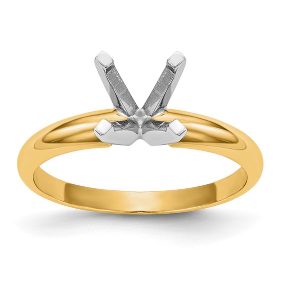 14k Two-Tone 5mm Medium-Weight Half-Round 4-Prong Princess Solitaire Ring Mounting