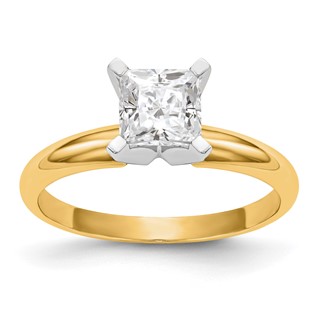 14k Two-Tone 3.5mm Medium-Weight Half-Round 4-Prong Princess Solitaire Ring Mounting