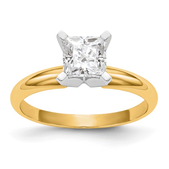 14k Two-Tone 3.5mm Medium-Weight Half-Round 4-Prong Princess Solitaire Ring Mounting