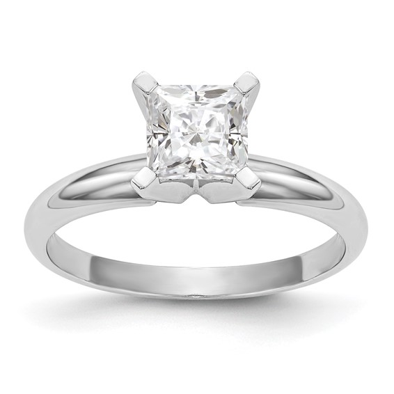 14k White Gold 4.7mm Medium-Weight Half-Round 4-Prong Princess Solitaire Ring Mounting