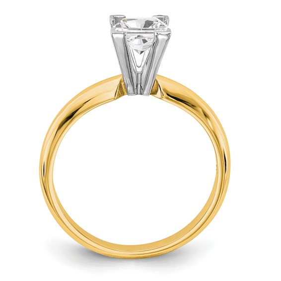 14k Two-Tone 3mm Medium-Weight Half-Round V-End Princess Solitaire Ring Mounting