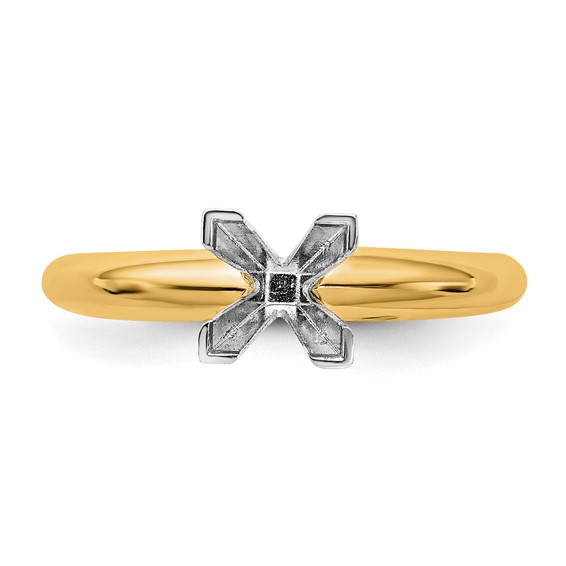 14k Two-Tone 3mm Medium-Weight Half-Round V-End Princess Solitaire Ring Mounting