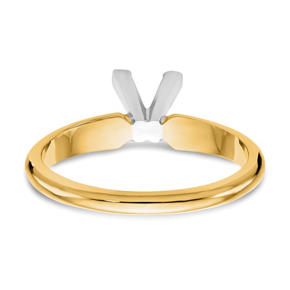14k Two-Tone 3mm Medium-Weight Half-Round V-End Princess Solitaire Ring Mounting