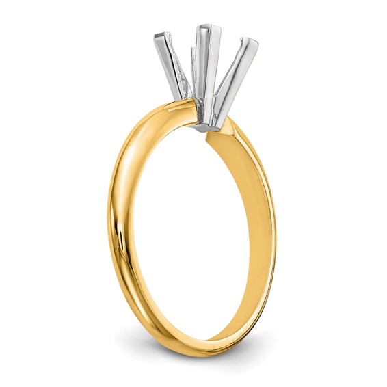 14k Two-Tone 3mm Medium-Weight Half-Round V-End Princess Solitaire Ring Mounting