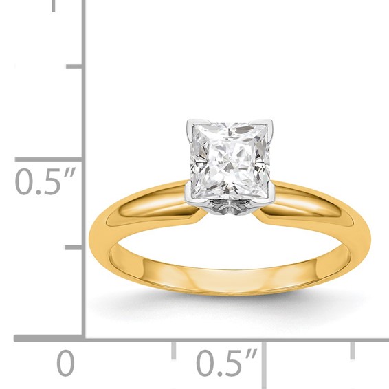 14k Two-Tone 3mm Medium-Weight Half-Round V-End Princess Solitaire Ring Mounting
