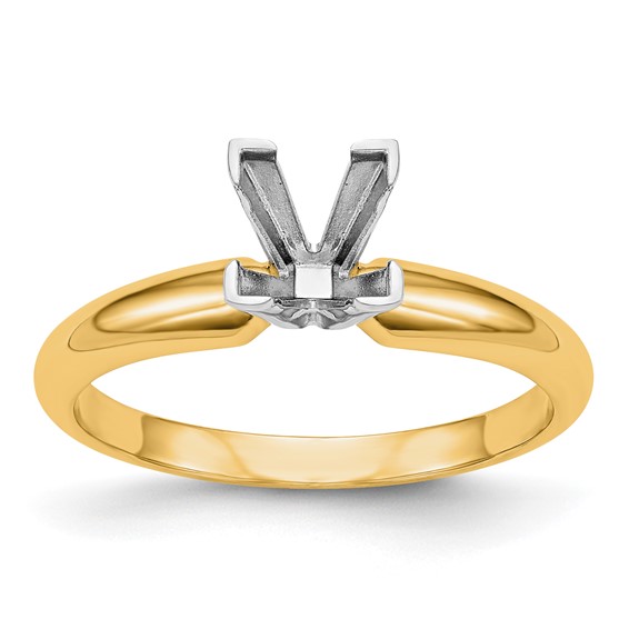 14k Two-Tone 3mm Medium-Weight Half-Round V-End Princess Solitaire Ring Mounting