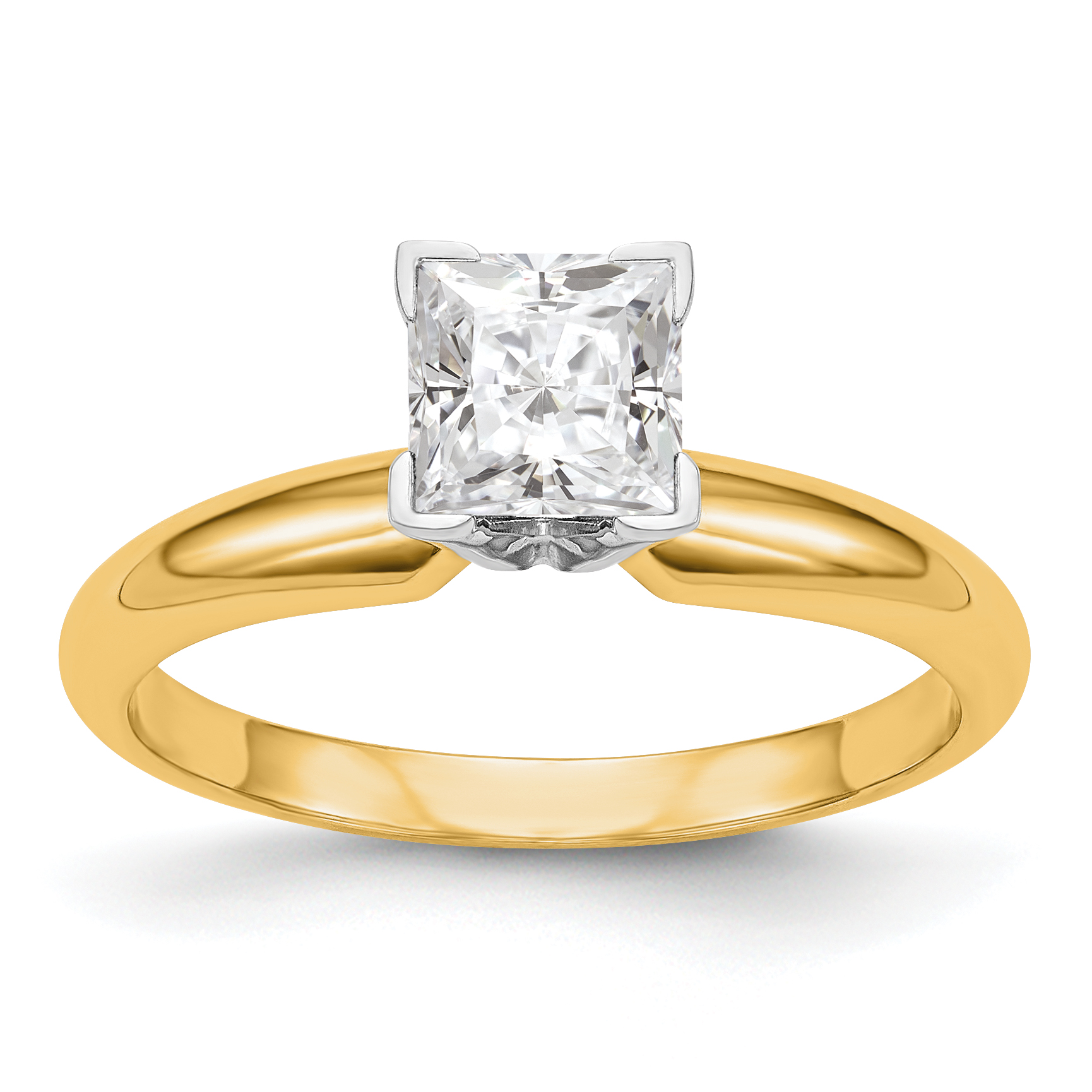 14k Two-tone 1/2 carat VS/SI+ G+ Lab Grown Diamond Princess Solitaire Medium Weight Half-Round V-end Four Prong Ring (KS87-4.0-YWLG)