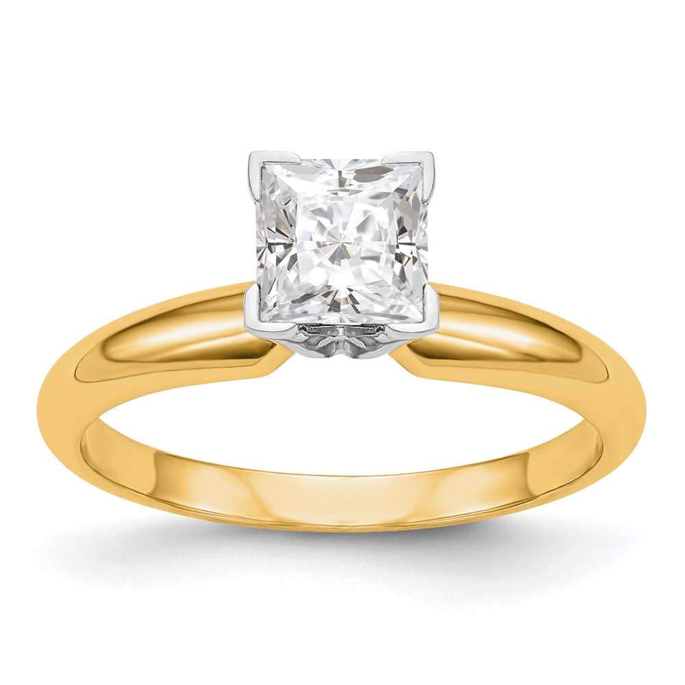 14k Two-tone 1/2 carat VS/SI+ G+ Lab Grown Diamond Princess Solitaire Medium Weight Half-Round V-end Four Prong Ring (KS87-4.0-YWLG)