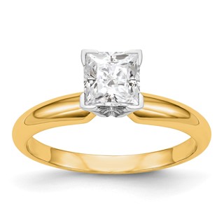 14k Two-Tone 3mm Medium-Weight Half-Round V-End Princess Solitaire Ring Mounting