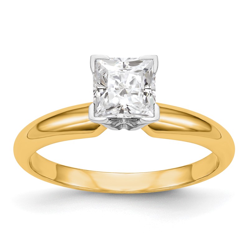 14k Two-tone 1/2 carat VS/SI+ G+ Lab Grown Diamond Princess Solitaire Medium Weight Half-Round V-end Four Prong Ring