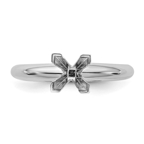 14k White Gold 7mm Medium-Weight Half-Round V-End Princess Solitaire Ring Mounting