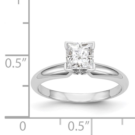 14k White Gold 7mm Medium-Weight Half-Round V-End Princess Solitaire Ring Mounting