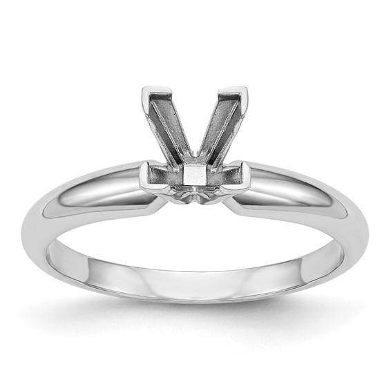 14k White Gold 7mm Medium-Weight Half-Round V-End Princess Solitaire Ring Mounting