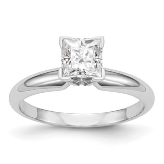 14k White Gold 4mm Medium-Weight Half-Round V-End Princess Solitaire Ring Mounting