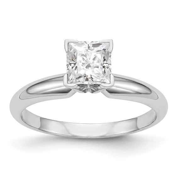 14k White Gold 7mm Medium-Weight Half-Round V-End Princess Solitaire Ring Mounting