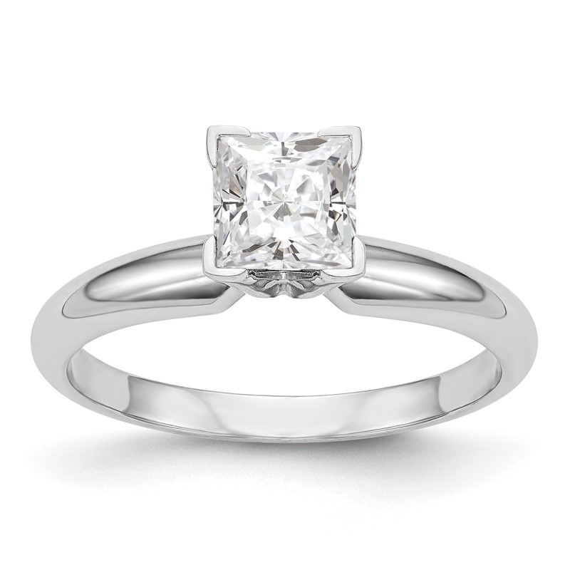 14k White Gold 1/2 carat VS/SI+ G+ Lab Grown Diamond Princess Solitaire Medium Weight Half-Round V-end Four Prong Ring