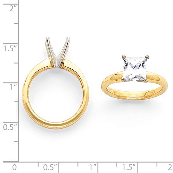 14k Two-Tone 5.5mm Comfort-Fit 4-Prong Princess Solitaire Mounting