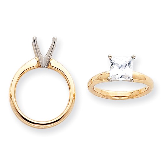 14k Two-Tone 5.5mm Comfort-Fit 4-Prong Princess Solitaire Mounting