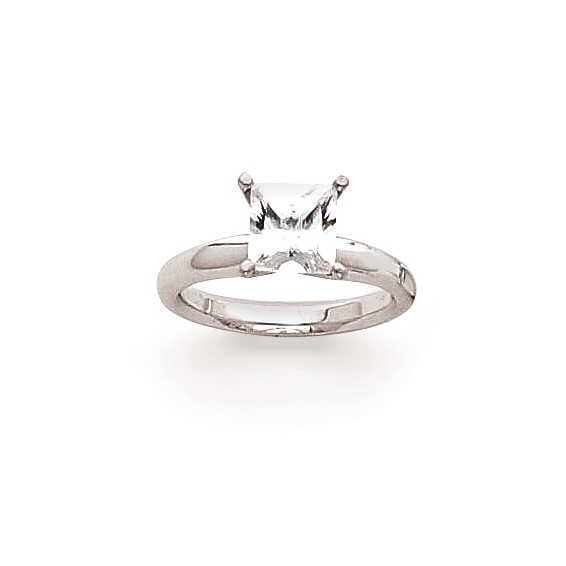 14k White Gold 6mm Heavy-Weight 4-Prong Princess Ring Mounting
