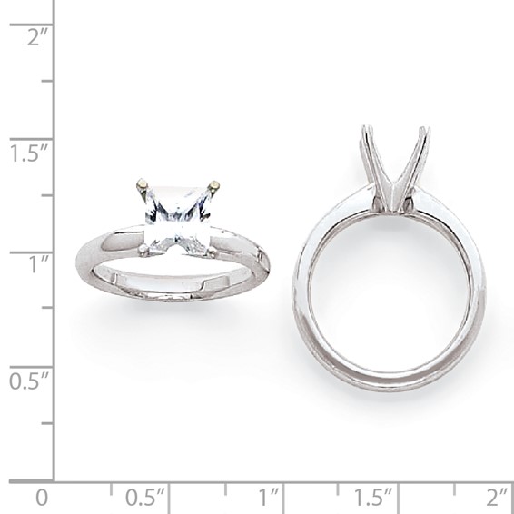 14k White Gold 6mm Heavy-Weight 4-Prong Princess Ring Mounting