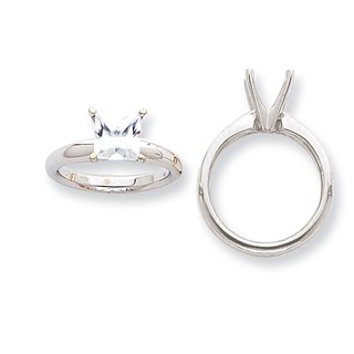 14k White Gold 6mm Heavy-Weight 4-Prong Princess Ring Mounting