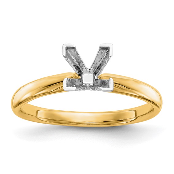 14k Two-Tone 6.5mm Medium-Weight Comfort-Fit V-End Princess Solitaire Ring Mounting
