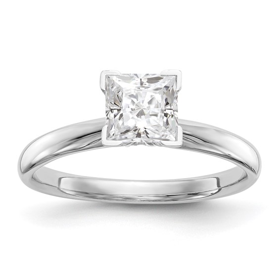 14k White Gold 3.5mm Medium-Weight Comfort-Fit V-End Princess Solitaire Ring Mounting