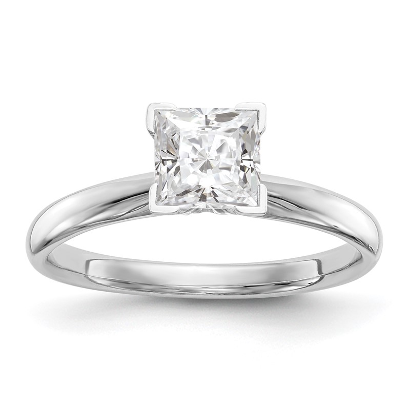 14k White Gold 1/2 carat VS/SI+ G+ Lab Grown Diamond Princess Solitaire Medium Weight Comfort Fit V-end Four Prong Ring