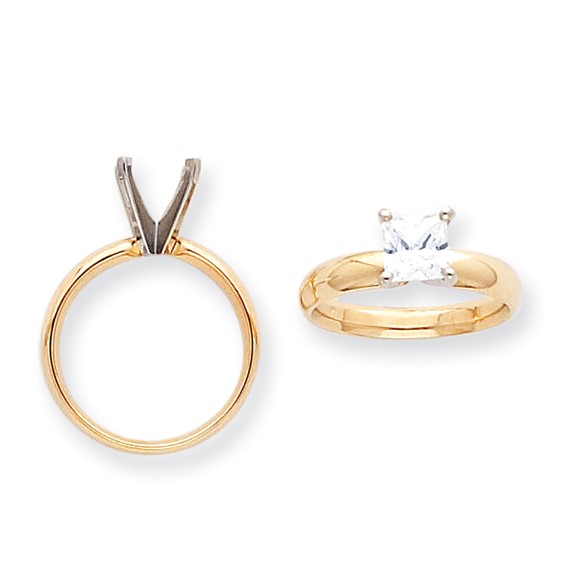 14k TwoTone 5.5mm Pointed-Shoulder Comfort-Fit Princess Mounting