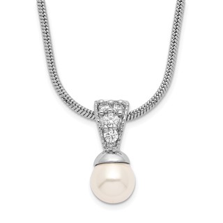 Kelly Waters Rhodium-plated White Simulated Pearl CZ Necklace