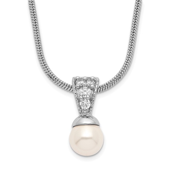 Kelly Waters Rhodium-plated White Simulated Pearl CZ Necklace