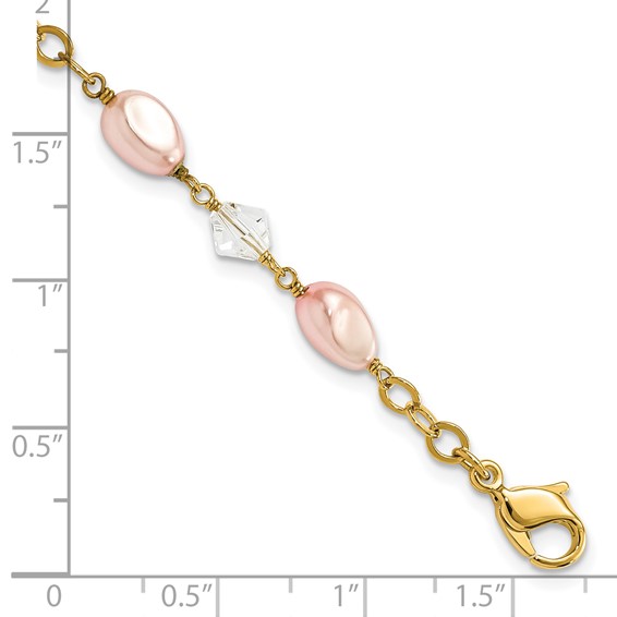 Kelly Waters Gold-plated Pink Simulated Pearl and Crystal Bracelet