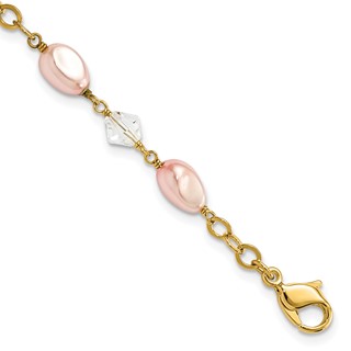 Kelly Waters Gold-plated Pink Simulated Pearl and Crystal Bracelet