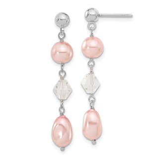 Rhodium-plated Kelly Waters Pink Simulated Pearl and Crystal Drop Earrings