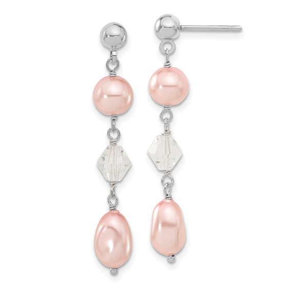 Rhodium-plated Kelly Waters Pink Simulated Pearl and Crystal Drop Earrings