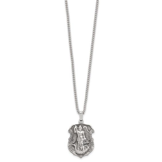 Kelly Waters Antiqued Rhodium-plated St. Michael Medal 24 inch Necklace