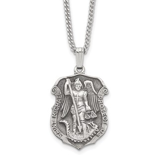 Kelly Waters Antiqued Rhodium-plated St. Michael Medal 24 inch Necklace