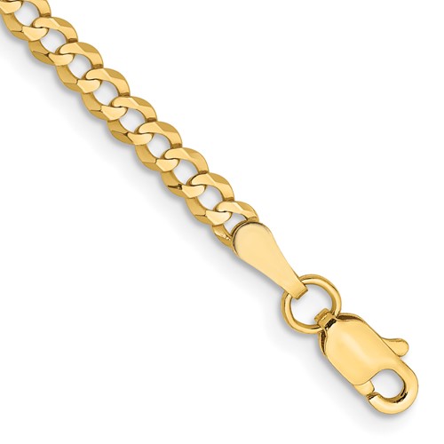 14K 3.1mm Yellow Gold Lightweight Flat Cuban Bracelet with Lobster Clasp, 7"