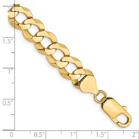 14K 9.4mm Yellow Gold Lightweight Flat Cuban Bracelet with Lobster Clasp - 7in view 2