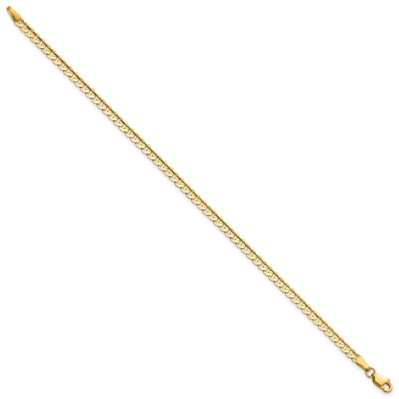 14K 7 inch 3mm Open Concave Curb with Lobster Clasp Bracelet