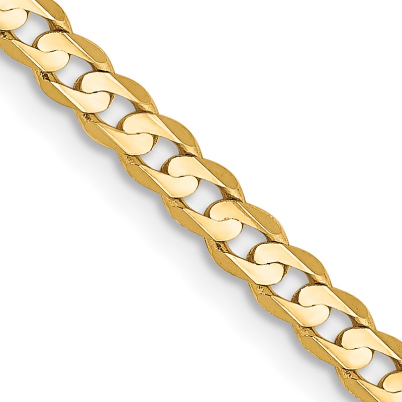 14K 20 inch 3mm Open Concave Curb with Lobster Clasp Chain