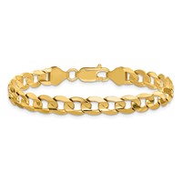 14K 6.75mm Yellow Gold Open Concave Curb Bracelet with Lobster Clasp, 7" view 4