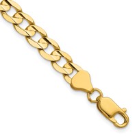 14K 6.75mm Yellow Gold Open Concave Curb Bracelet with Lobster Clasp, 7" view 1